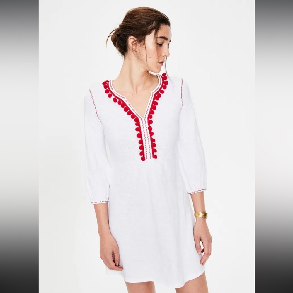 Boden Carina Cotton Tunic Dress with Pom Pom Detail - Picture 1 of 4